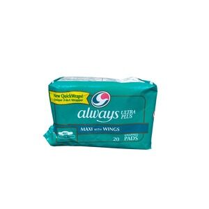 Vintage Always Ultra Plus Maxi Pads Wings Regular Absorbency 16‎ Count Wrapped
